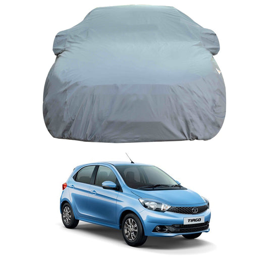 Oshotto Dark Grey 100% Anti Reflective, dustproof and Water Proof Car Body Cover with Mirror Pockets For Tata Tiago