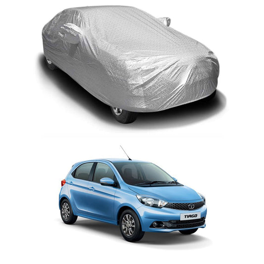 Oshotto Spyro Silver Anti Reflective, dustproof and Water Proof Car Body Cover with Mirror Pockets For Tata Tiago