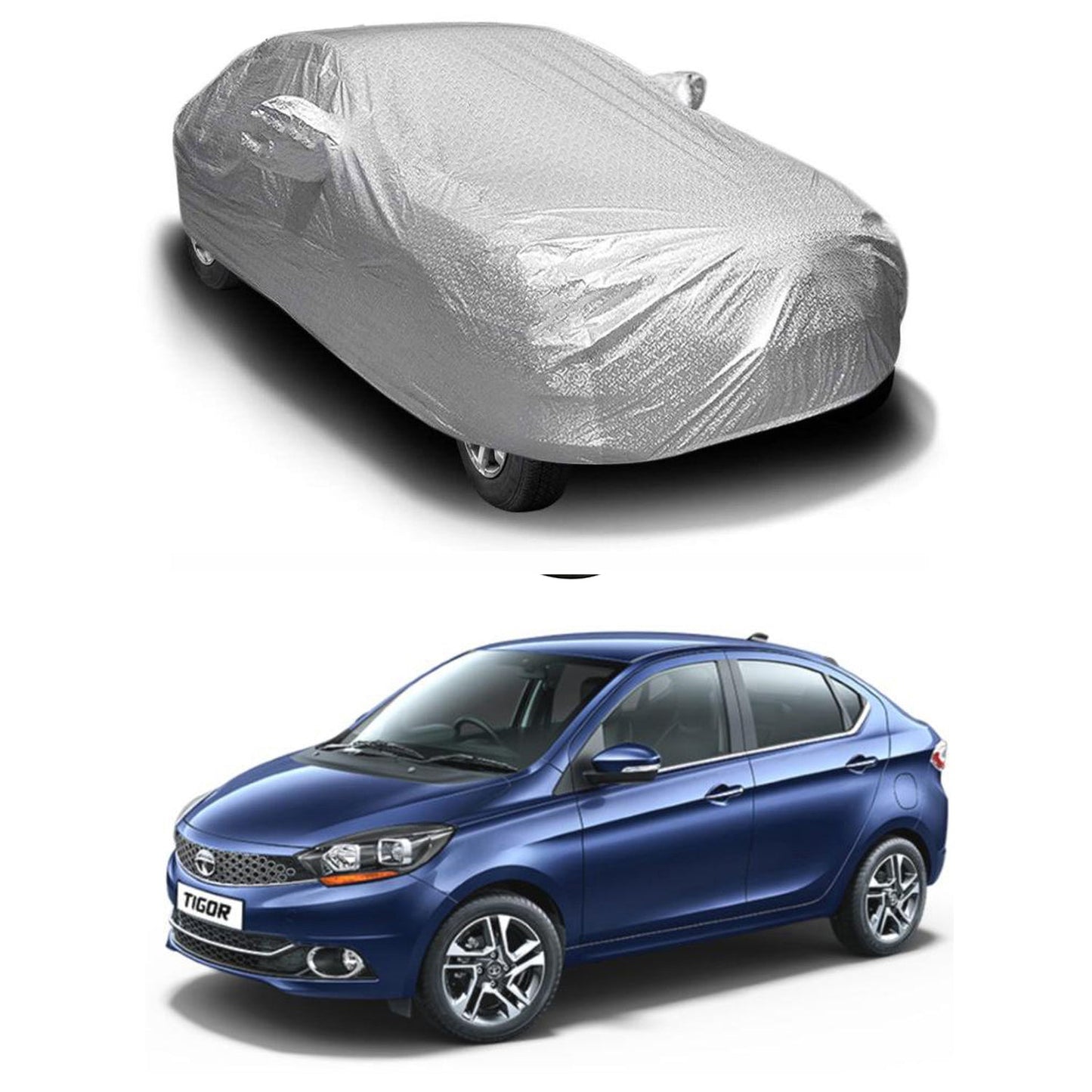 Oshotto Spyro Silver Anti Reflective, dustproof and Water Proof Car Body Cover with Mirror Pockets For Tata Tigor