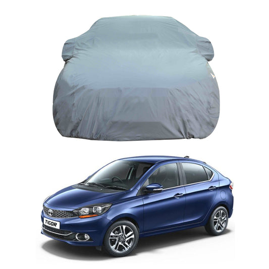 Oshotto Dark Grey 100% Anti Reflective, dustproof and Water Proof Car Body Cover with Mirror Pockets For Tata Tigor