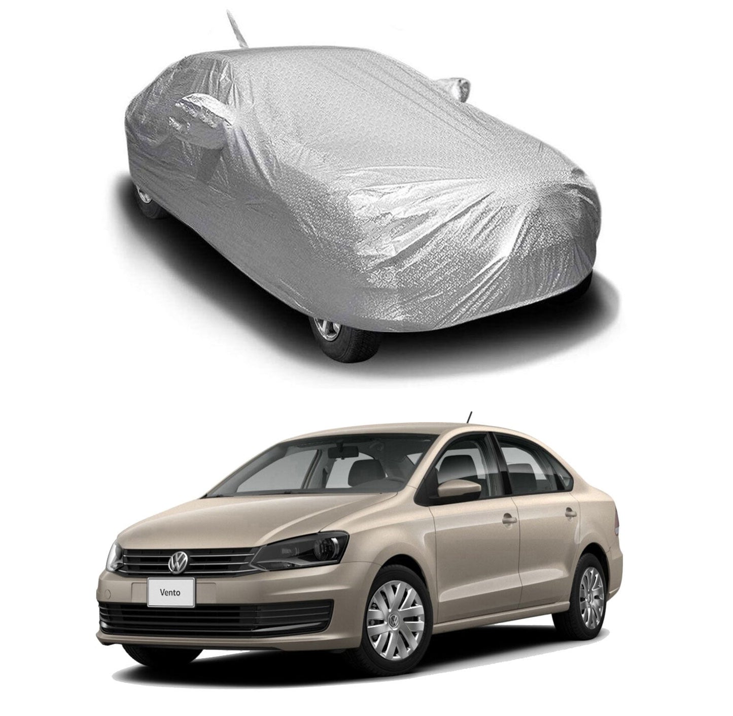 Oshotto Spyro Silver Anti Reflective, dustproof and Water Proof Car Body Cover with Mirror Pockets For Volkswagen Vento