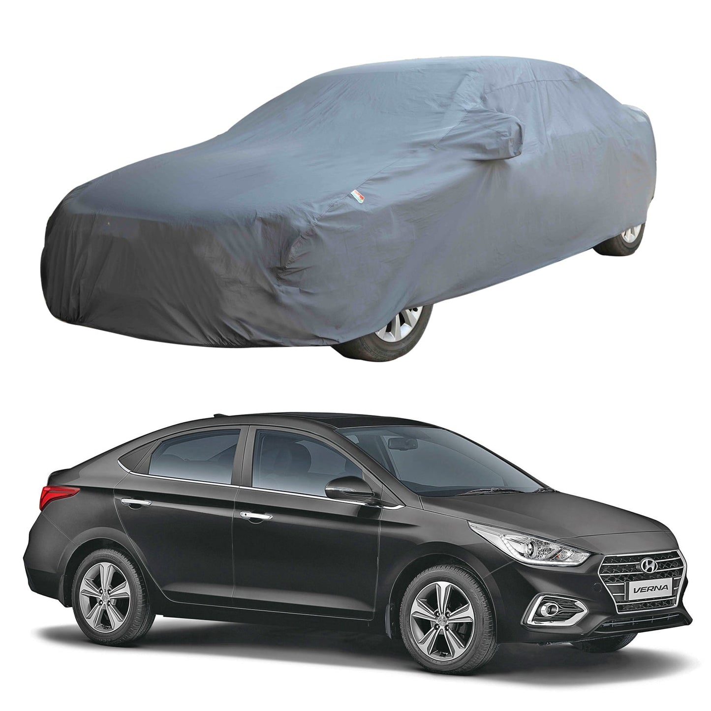 Oshotto Dark Grey 100% Anti Reflective, dustproof and Water Proof Car Body Cover with Mirror Pocket For Hyundai Verna Old