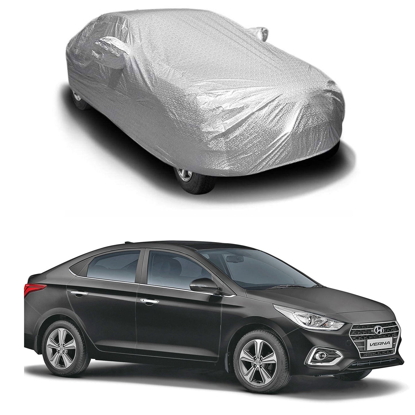 Oshotto Spyro Silver Anti Reflective, dustproof and Water Proof Car Body Cover with Mirror Pockets For Hyundai Verna Old