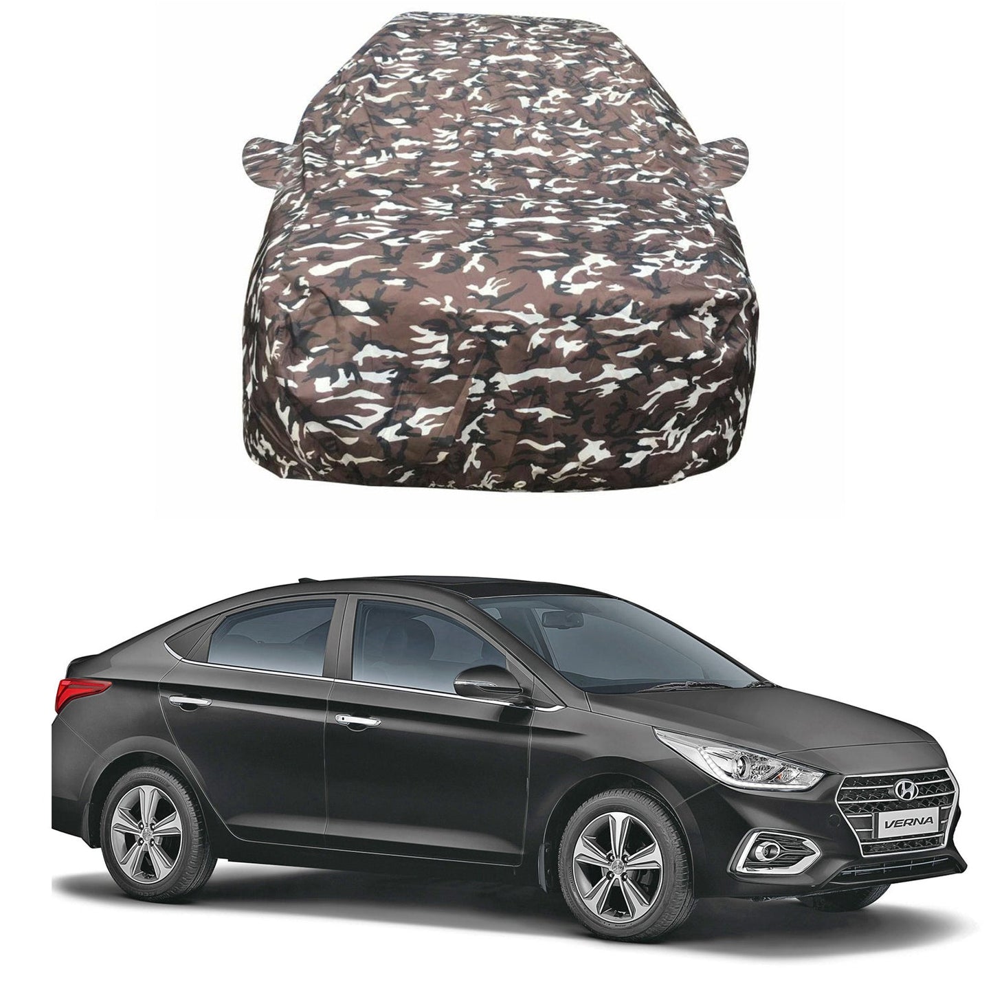 Oshotto Ranger Design Made of 100% Waterproof Fabric Multicolor Car Body Cover with Mirror Pockets For Hyundai Verna Old