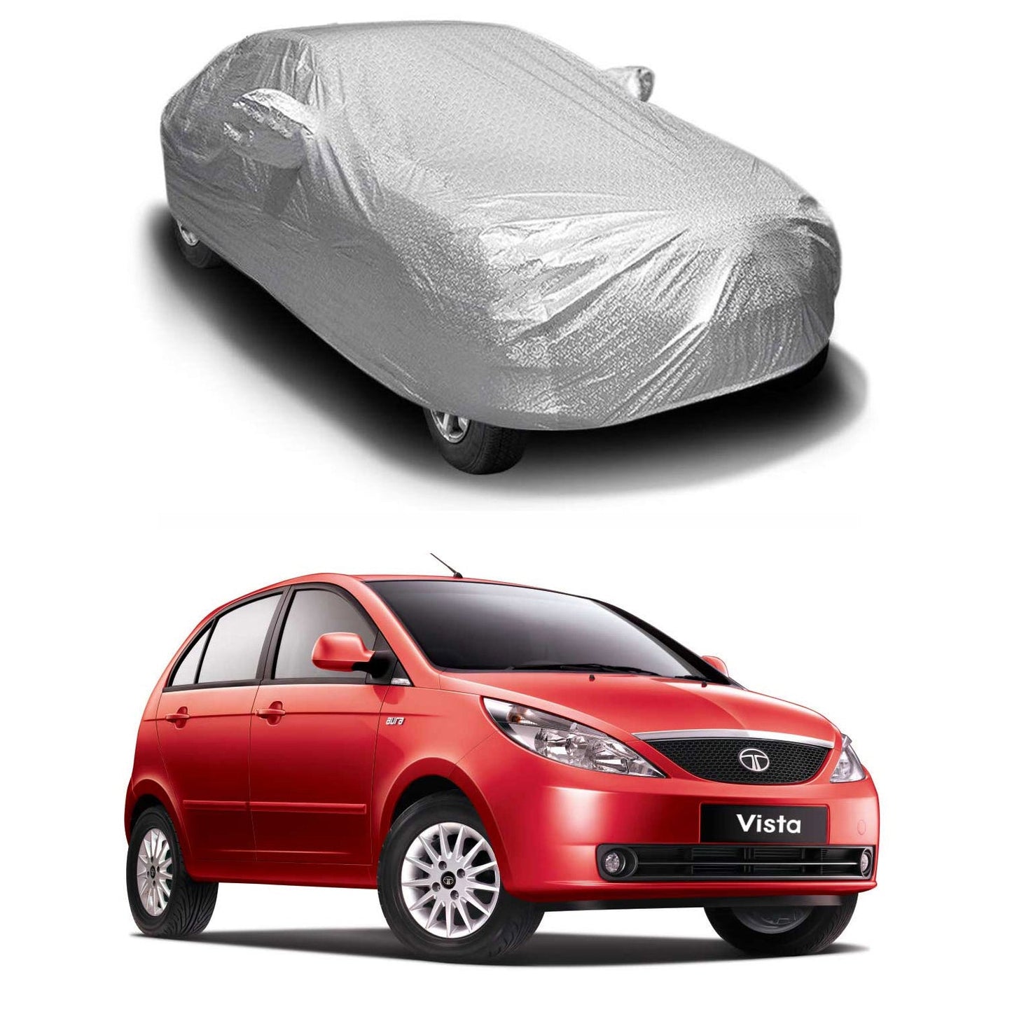 Oshotto Spyro Silver Anti Reflective, dustproof and Water Proof Car Body Cover with Mirror Pockets For Tata Vista