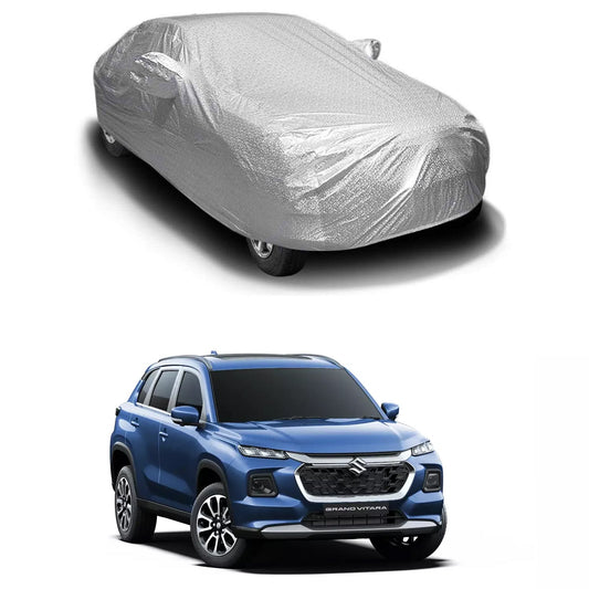 Oshotto Spyro Silver Anti Reflective, dustproof and Water Proof Car Body Cover with Mirror Pockets For Maruti Suzuki Grand Vitara 2022 Onwards