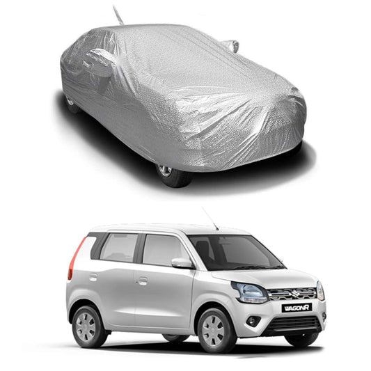 Oshotto Spyro Silver Anti Reflective, dustproof and Water Proof Car Body Cover with Mirror Pockets For Maruti Suzuki WagonR 2019-2023 (with Antenna Pocket)