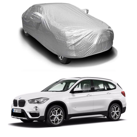 Oshotto Spyro Silver Anti Reflective, dustProof Silver and Water Proof Silver Car Body Cover with Mirror Pockets For BMW X1