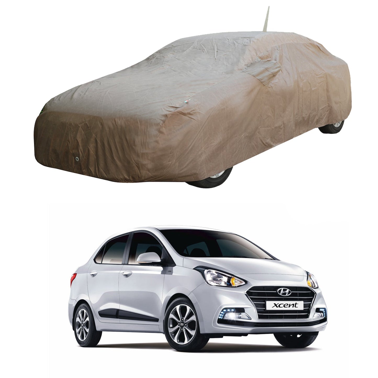 Oshotto Brown 100% Waterproof Car Body Cover with Mirror Pockets For Hyundai Xcent (with Antenna Pockets)