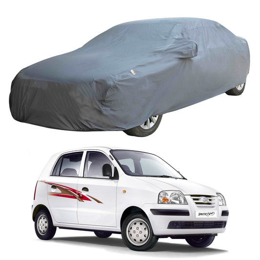 Oshotto Dark Grey 100% Anti Reflective, dustproof and Water Proof Car Body Cover with Mirror Pockets For Hyundai Santro Xing Old