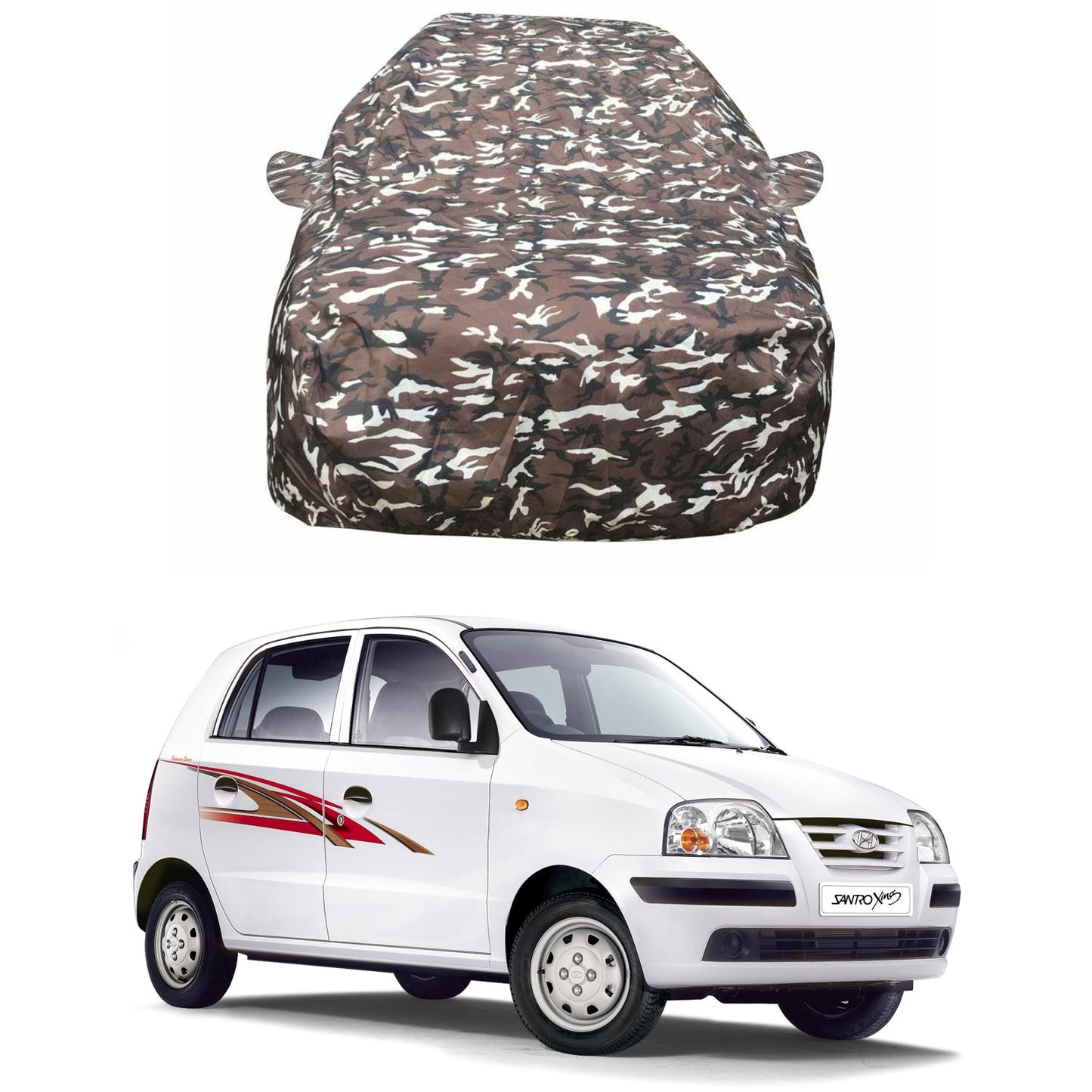 Oshotto Ranger Design Made of 100% Waterproof Car Body Cover with Mirror Pockets For Hyundai Santro Xing Old