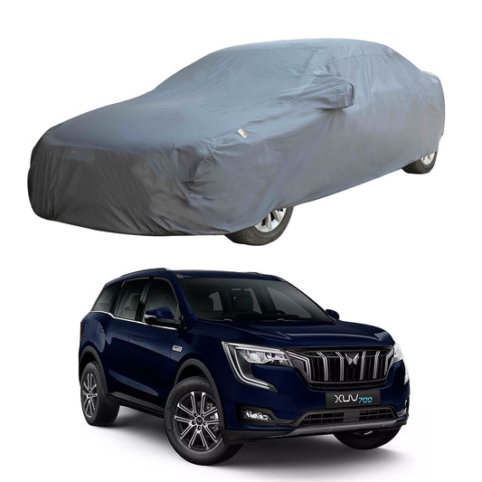 Oshotto Dark Grey 100% Anti Reflective, dustproof and Water Proof Car Body Cover with Mirror Pockets For Mahindra Xuv-700