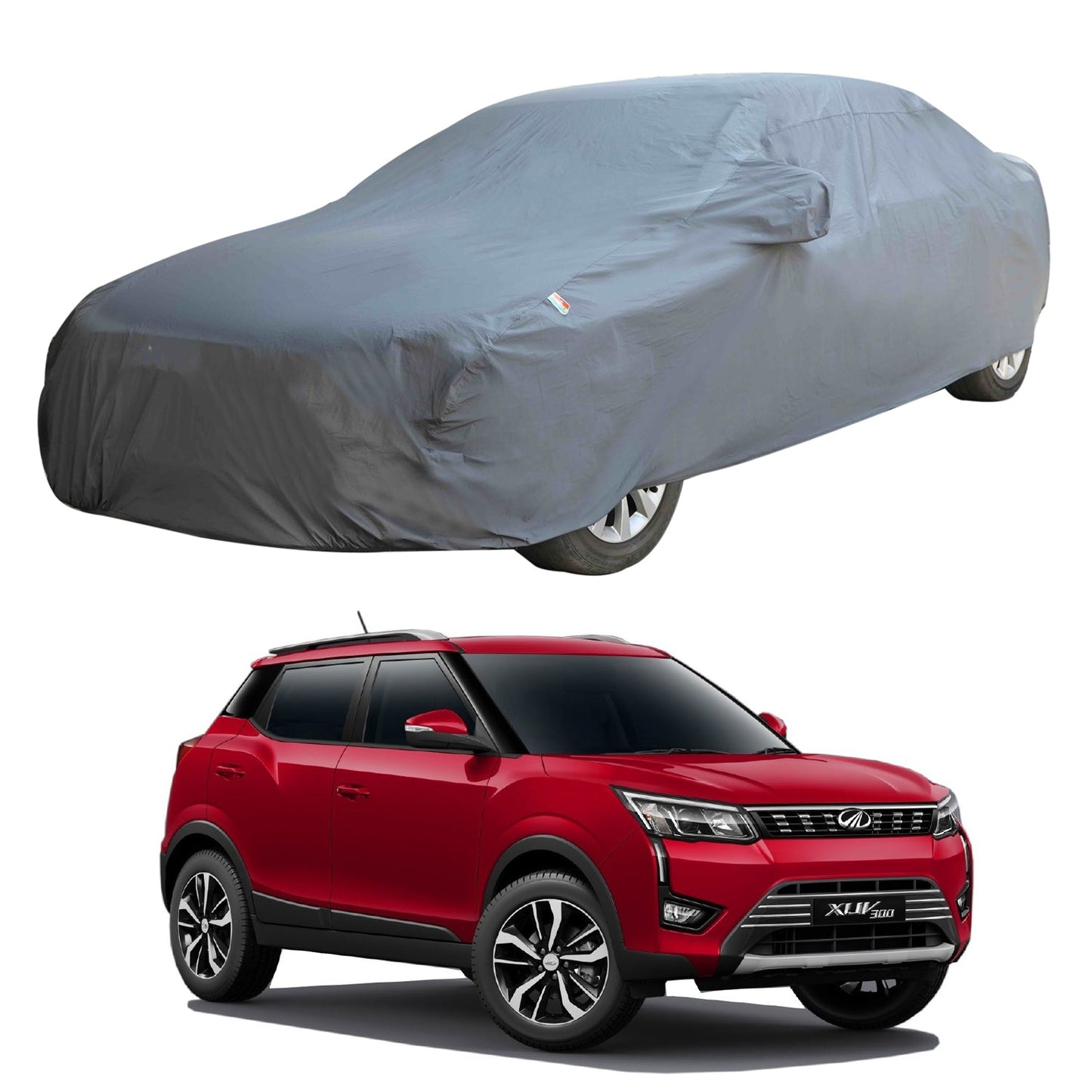 Oshotto Dark Grey 100% Anti Reflective, dustproof and Water Proof Car Body Cover with Mirror Pockets For Mahindra XUV-300 (with Antenna Pocket)