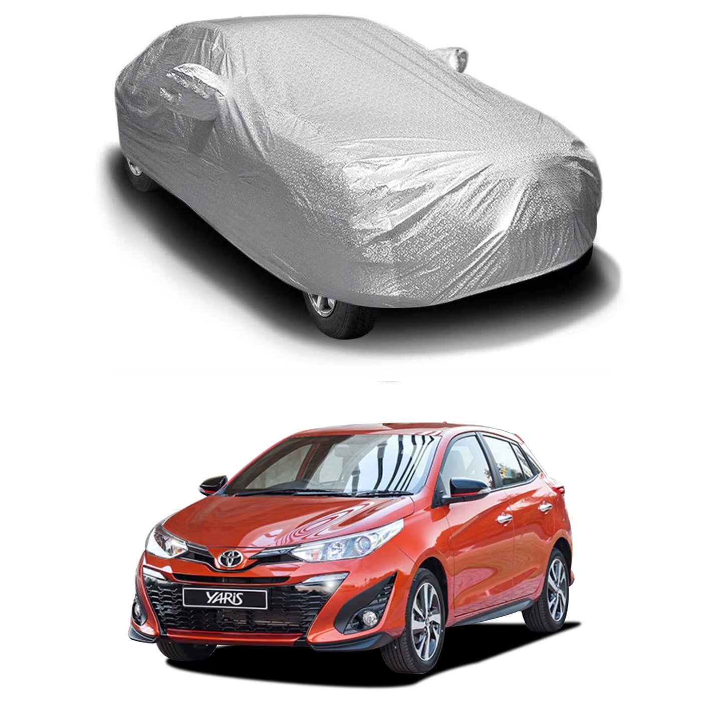 Oshotto Spyro Silver Anti Reflective, dustproof and Water Proof Car Body Cover with Mirror Pockets For Toyota Yaris