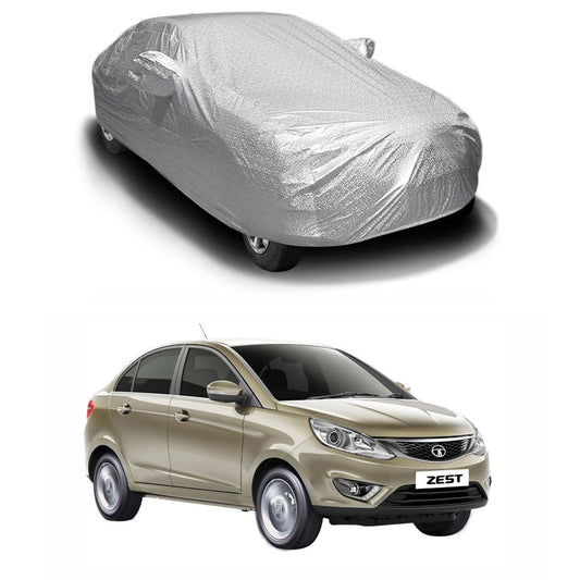 Oshotto Spyro Silver Anti Reflective, dustproof and Water Proof Car Body Cover with Mirror Pockets For Tata Zest