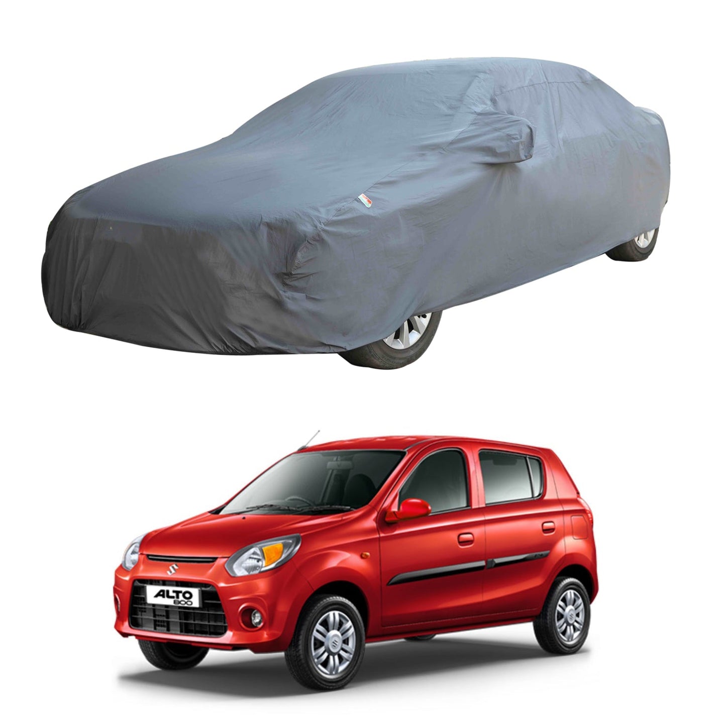 Oshotto Dark Grey 100% Anti Reflective, dustproof and Water Proof Car Body Cover with Mirror Pockets For Maruti Suzuki Alto 800