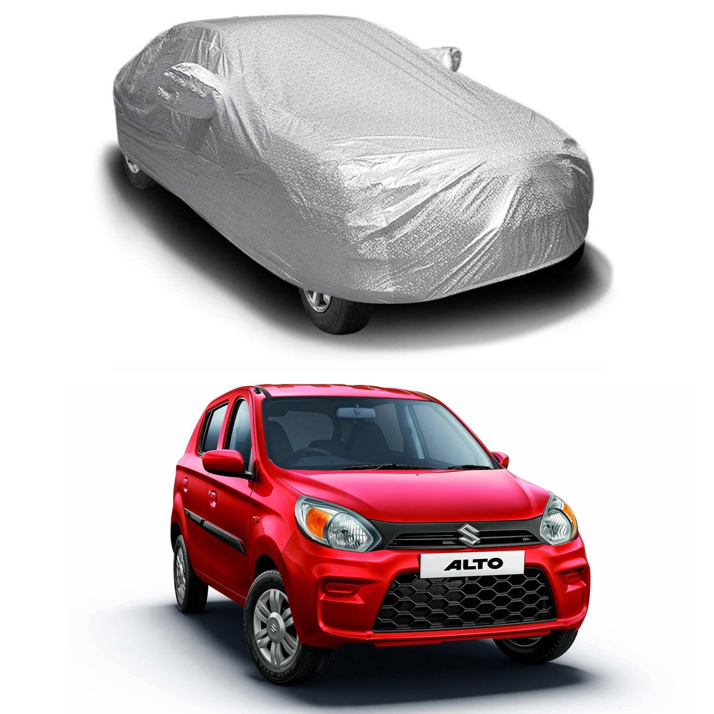 Oshotto Spyro Silver Anti Reflective, dustproof and Water Proof Car Body Cover with Mirror Pockets For Maruti Suzuki Alto