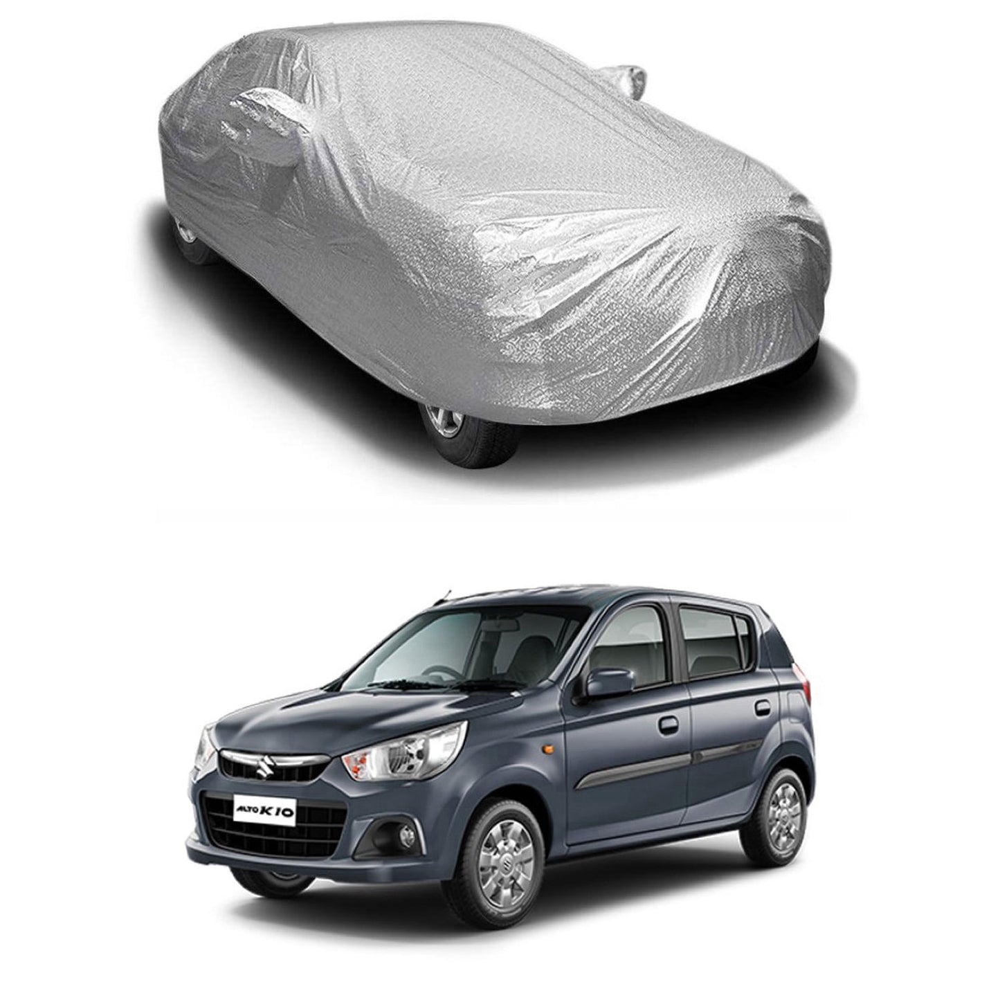 Oshotto Spyro Silver Anti Reflective, dustproof and Water Proof Car Body Cover with Mirror Pockets For Maruti Suzuki Alto K10