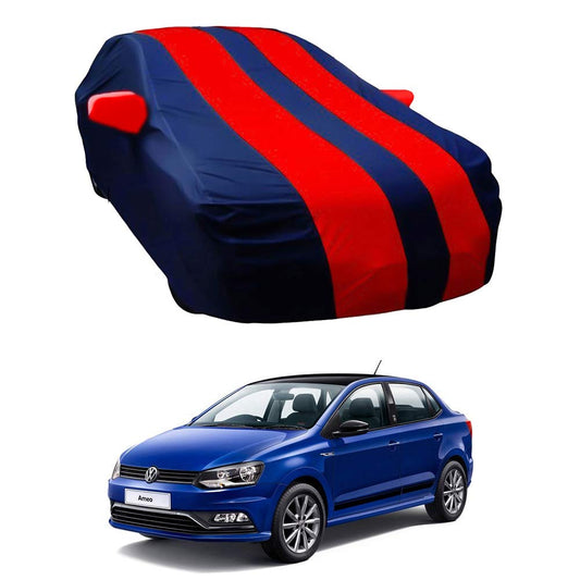 Oshotto Taffeta Car Body Cover with Mirror Pocket For Volkswagen Ameo (Red, Blue)