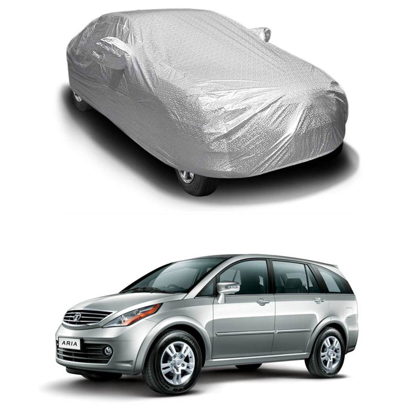 Oshotto Spyro Silver Anti Reflective, dustproof and Water Proof Car Body Cover with Mirror Pockets For Tata Aria