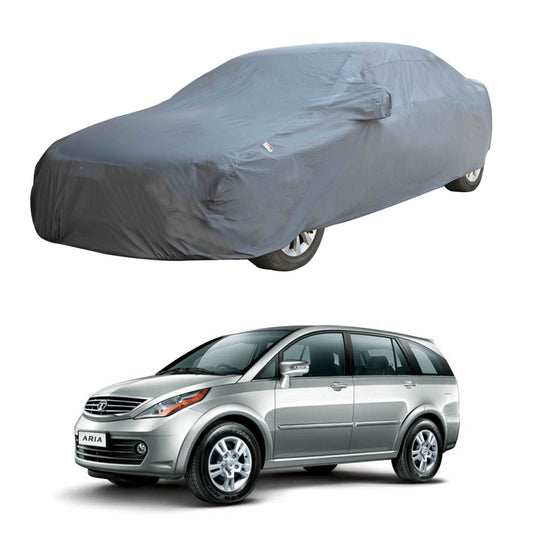 Oshotto Dark Grey 100% Anti Reflective, dustproof and Water Proof Car Body Cover with Mirror Pocket For Tata Aria