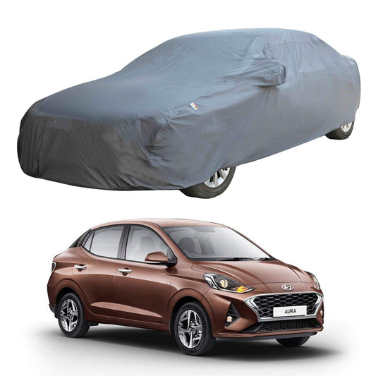 Oshotto Dark Grey 100% Anti Reflective, dustproof and Water Proof Car Body Cover with Mirror Pockets For Hyundai Aura