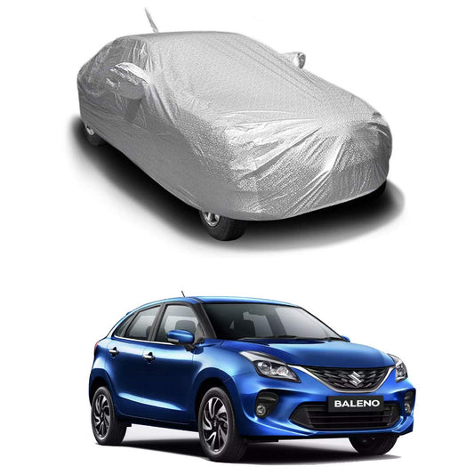 Oshotto Spyro Silver Anti Reflective, dustproof and Water Proof Car Body Cover with Mirror Pockets For Maruti Suzuki Baleno 2015-2019 (with Antenna Pocket)