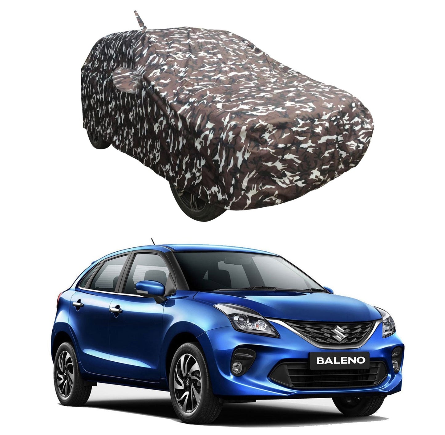 Oshotto Ranger Design Made of 100% Waterproof Fabric Car Body Cover with Mirror Pocket For Maruti Suzuki Baleno 2015-2019 (with Antenna Pocket)