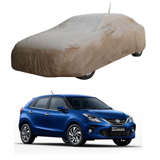 Oshotto Brown 100% Waterproof Car Body Cover with Mirror Pockets For Toyota Glanza (with Antenna Pockets)