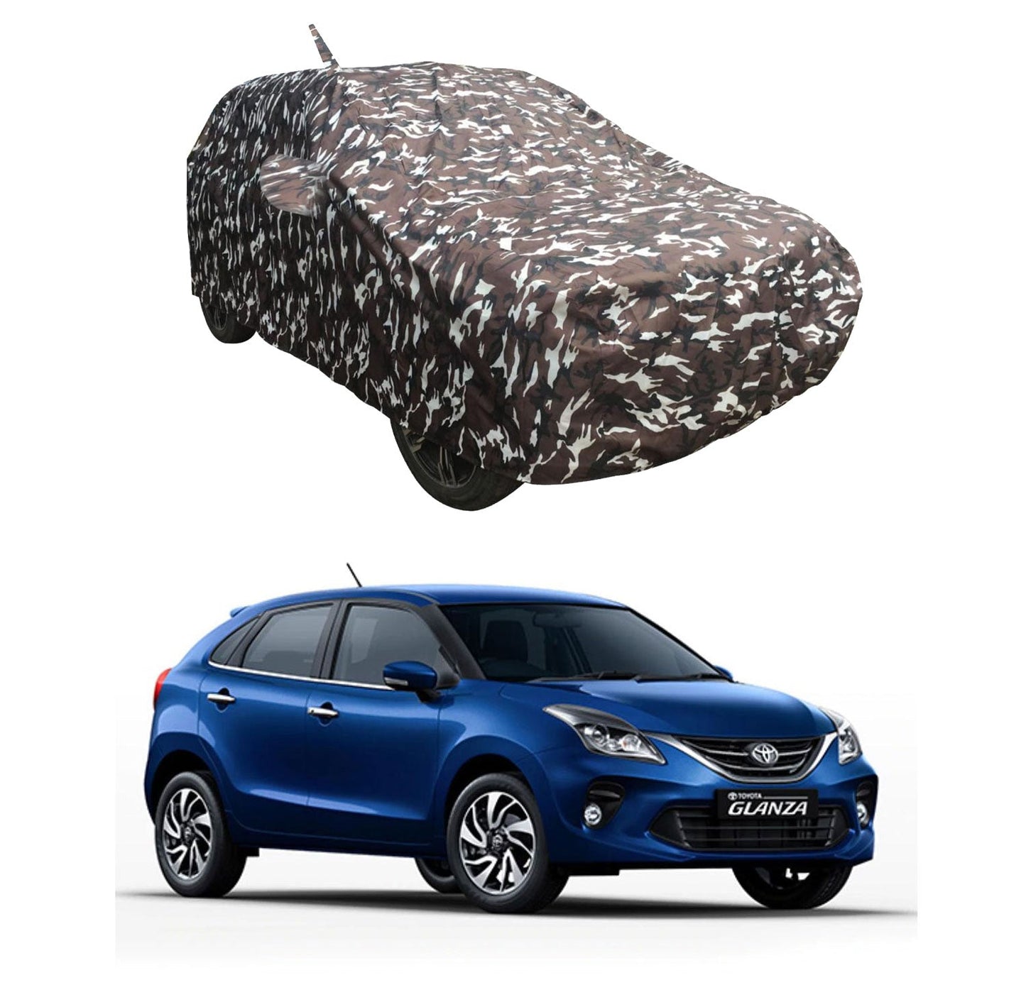 Oshotto Ranger Design Made of 100% Waterproof Fabric Multicolor Car Body Cover with Mirror Pockets For Toyota Glanza (with Antenna Pocket)