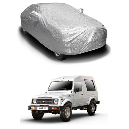 Oshotto Spyro Silver Anti Reflective, dustproof and Water Proof Car Body Cover with Mirror Pockets For Maruti Suzuki Gypsy