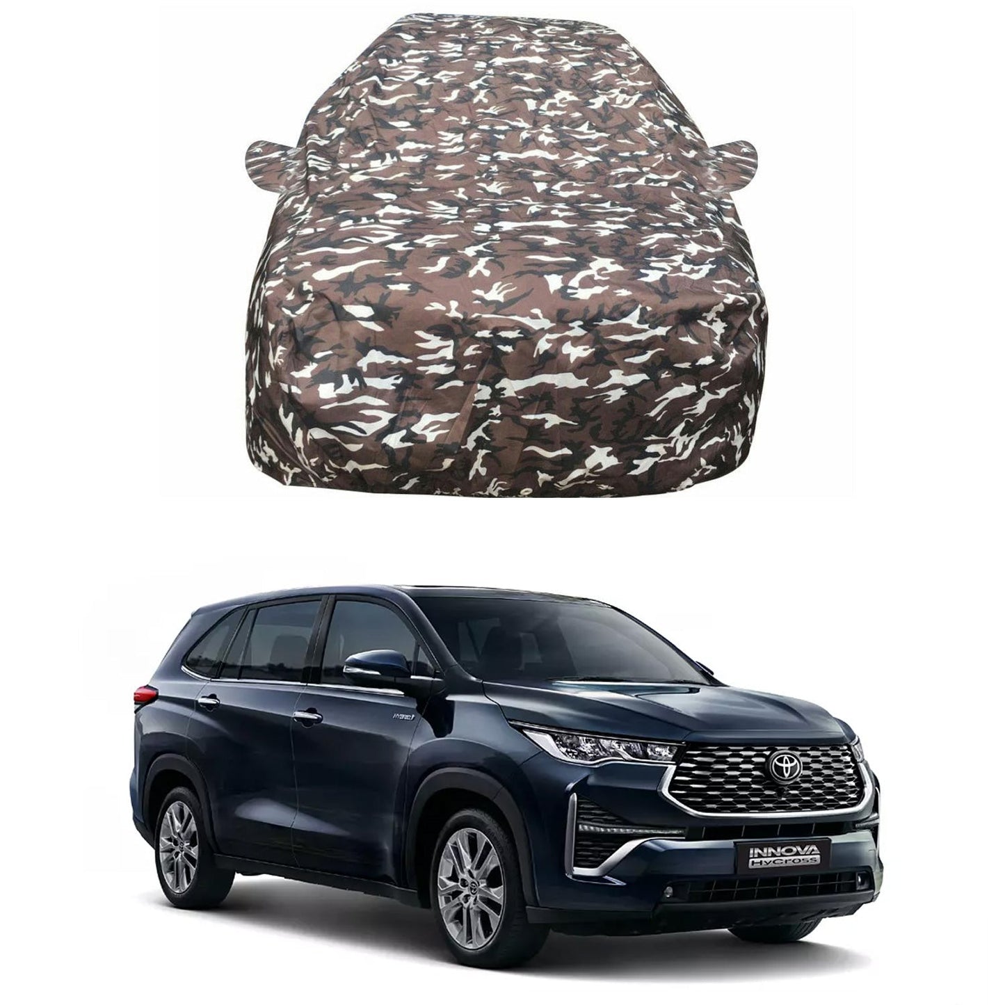 Oshotto Ranger Design Made of 100% Waterproof Fabric Multicolor Car Body Cover with Mirror Pockets For Toyota Innova Hycross (Multicolor)