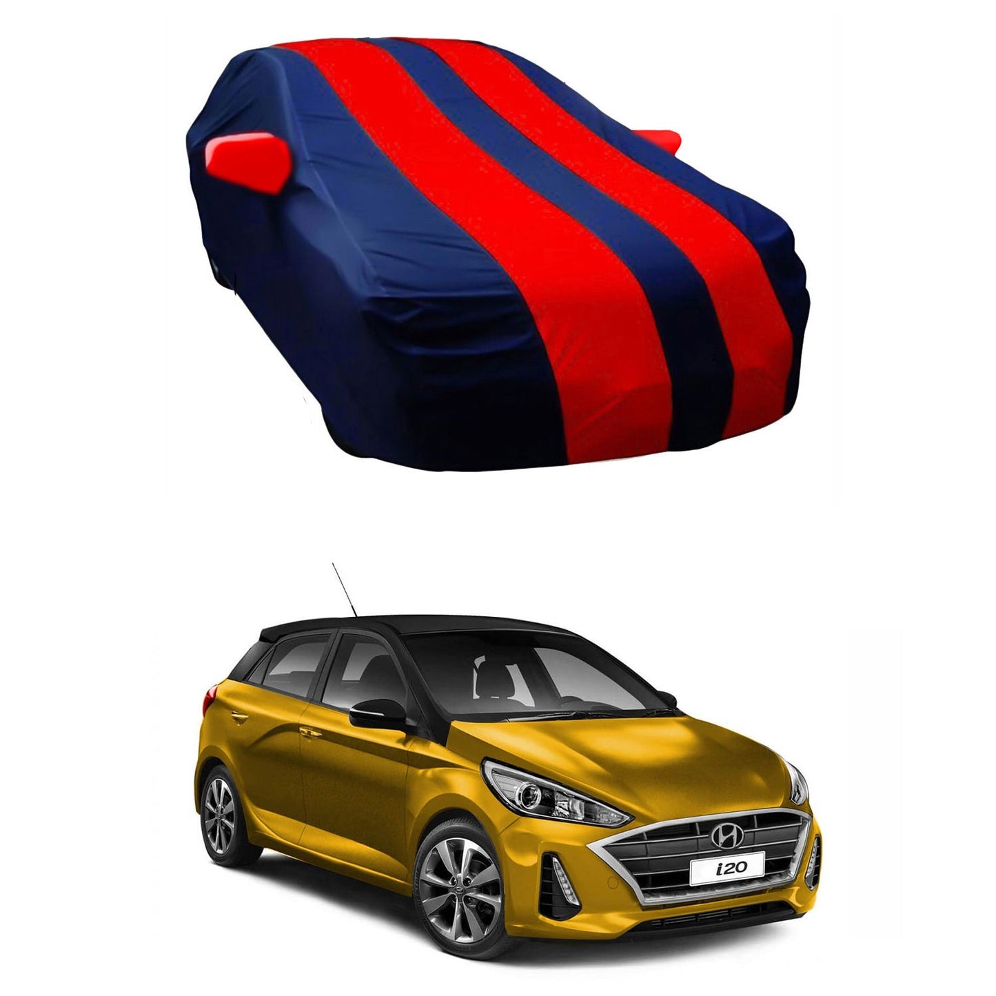 Oshotto Taffeta Car Body Cover with Mirror Pocket For Hyundai i20 2020-2023 (Red, Blue)