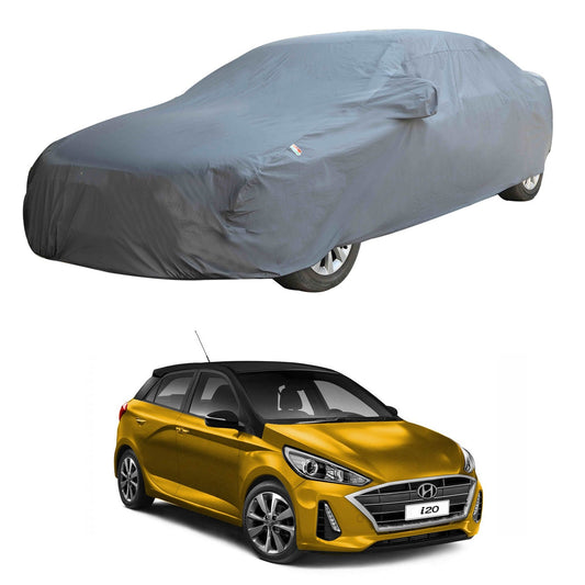 Oshotto Dark Grey 100% Anti Reflective, dustproof and Water Proof Car Body Cover with Mirror Pockets For Hyundai i20 (2020-2023)