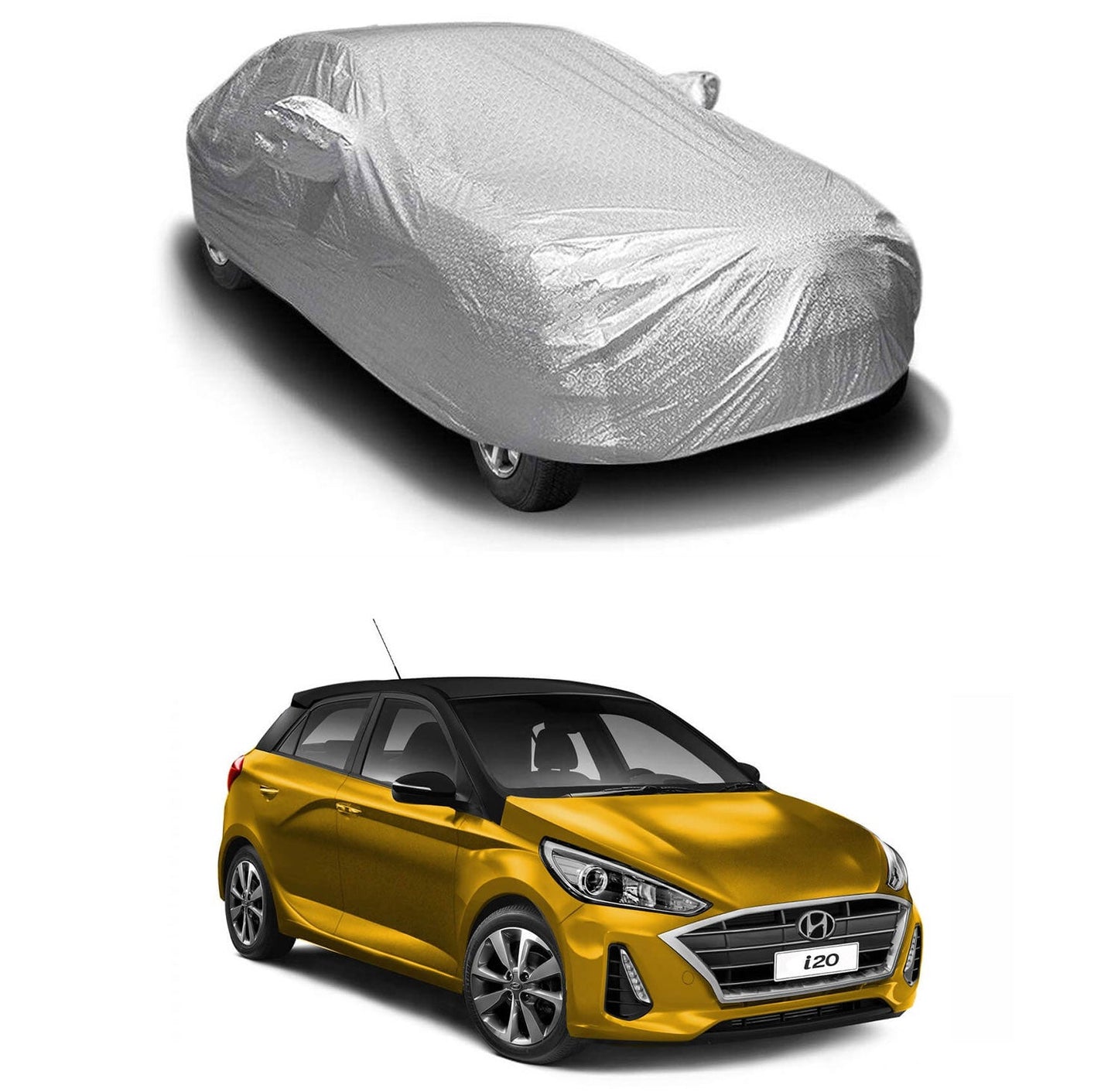 Oshotto Spyro Silver Anti Reflective, dustproof and Water Proof Car Body Cover with Mirror Pockets For Hyundai i20 (2020-2023)