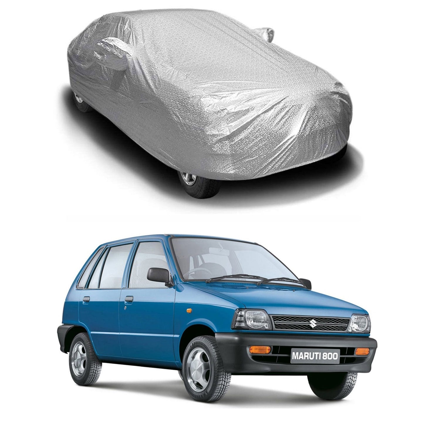 Oshotto Spyro Silver Anti Reflective, dustproof and Water Proof Car Body Cover with Mirror Pockets For Maruti Suzuki 800