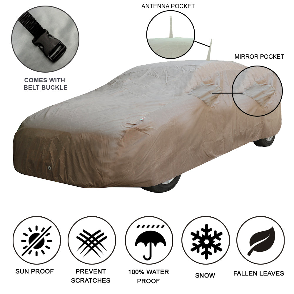 Oshotto Brown 100% Waterproof Car Body Cover with Mirror & Antenna Pockets For Maruti Suzuki Baleno 2022 Onwards