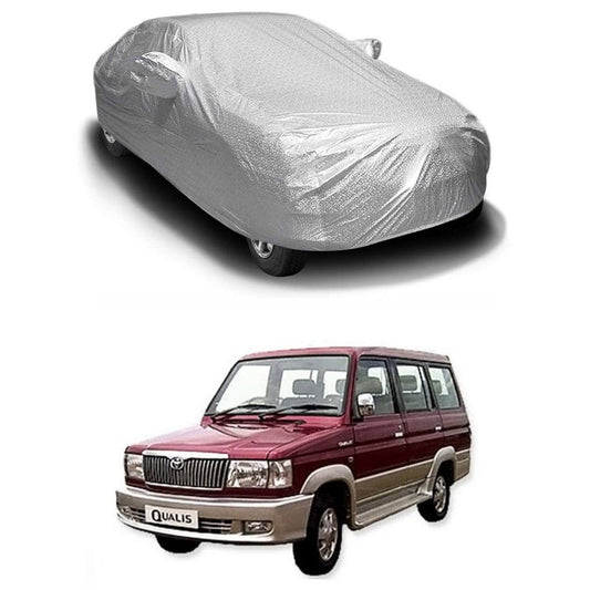 Oshotto Spyro Silver Anti Reflective, dustproof and Water Proof Car Body Cover with Mirror Pockets For Toyota Qualis