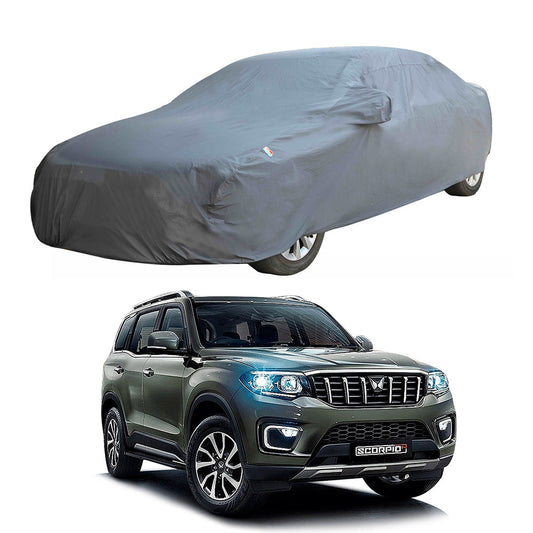 Oshotto Dark Grey 100% Anti Reflective, dustproof and Water Proof Car Body Cover with Mirror Pocket For Mahindra Scorpio N 2022 Onwards