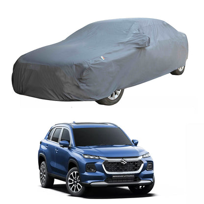 Oshotto Dark Grey 100% Anti Reflective, dustproof and Water Proof Car Body Cover with Mirror Pockets For Maruti Suzuki Grand Vitara 2022 Onwards