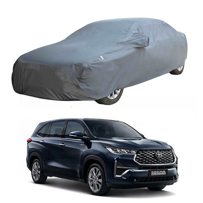 Oshotto Dark Grey 100% Anti Reflective, dustproof and Water Proof Grey Car Body Cover with Mirror Pockets For Toyota Innova Hycross (Dark Grey)