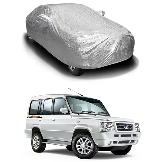 Oshotto Spyro Silver Anti Reflective, dustproof and Water Proof Car Body Cover with Mirror Pockets For Tata Sumo/Victa