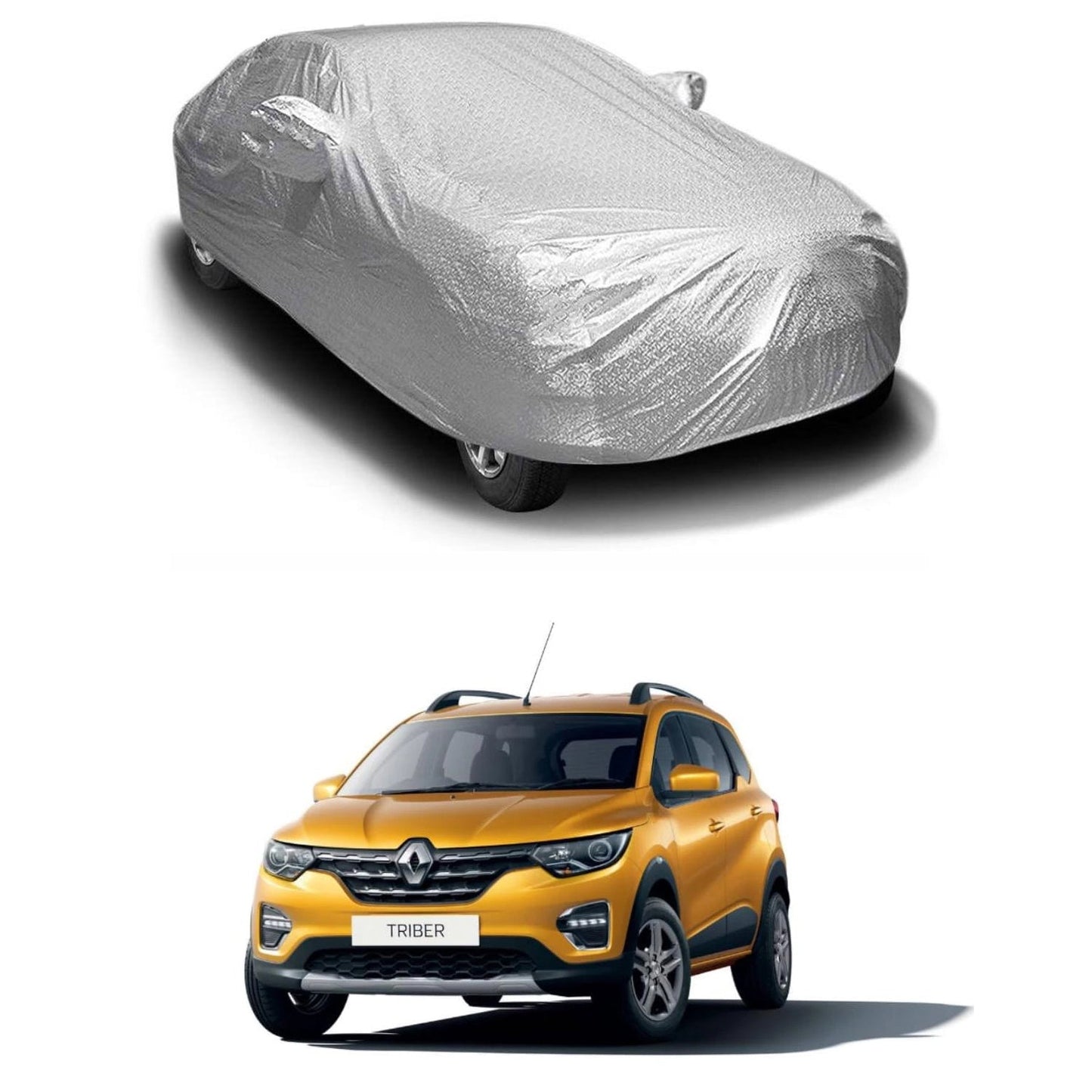 Oshotto Spyro Silver Anti Reflective, dustproof and Water Proof Car Body Cover with Mirror Pockets For Renault Triber