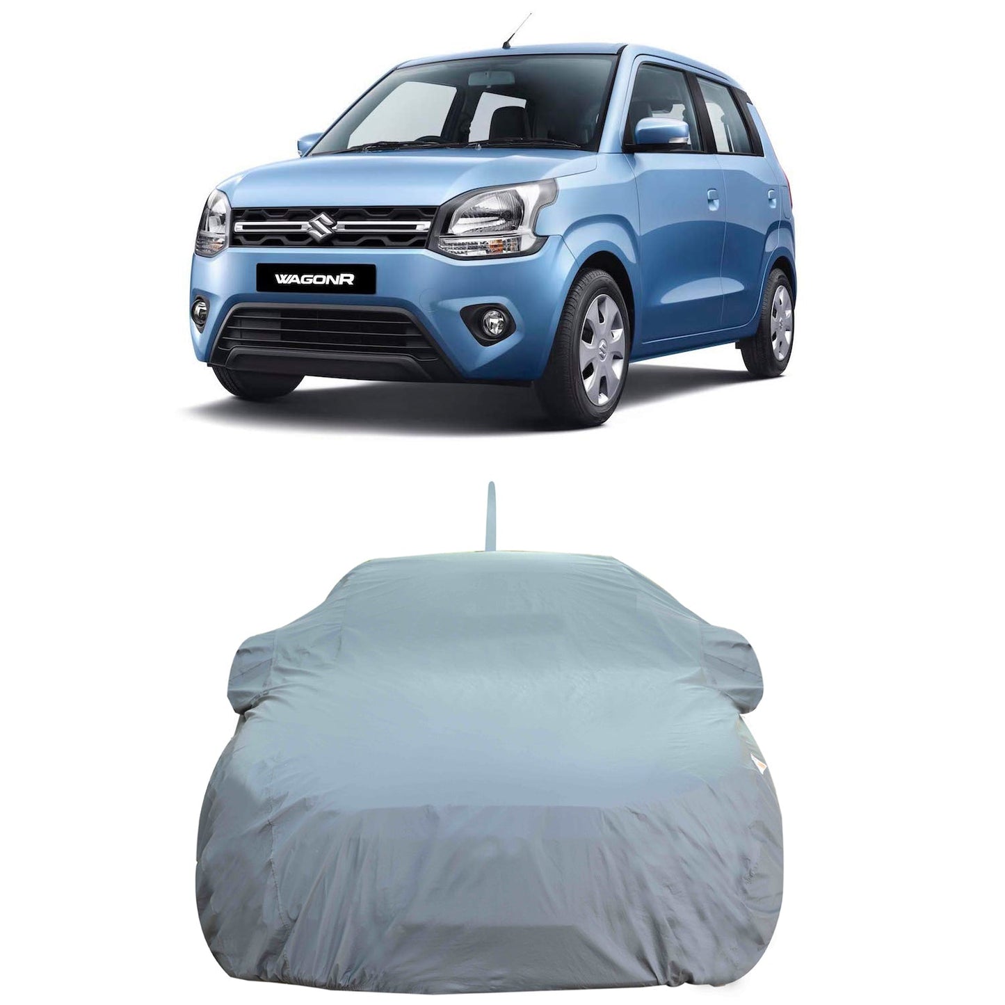 Oshotto Dark Grey 100% Anti Reflective, dustproof and Water Proof Car Body Cover with Mirror Pocket For Maruti Suzuki WagonR 2019-2023 (with Antenna Pocket)