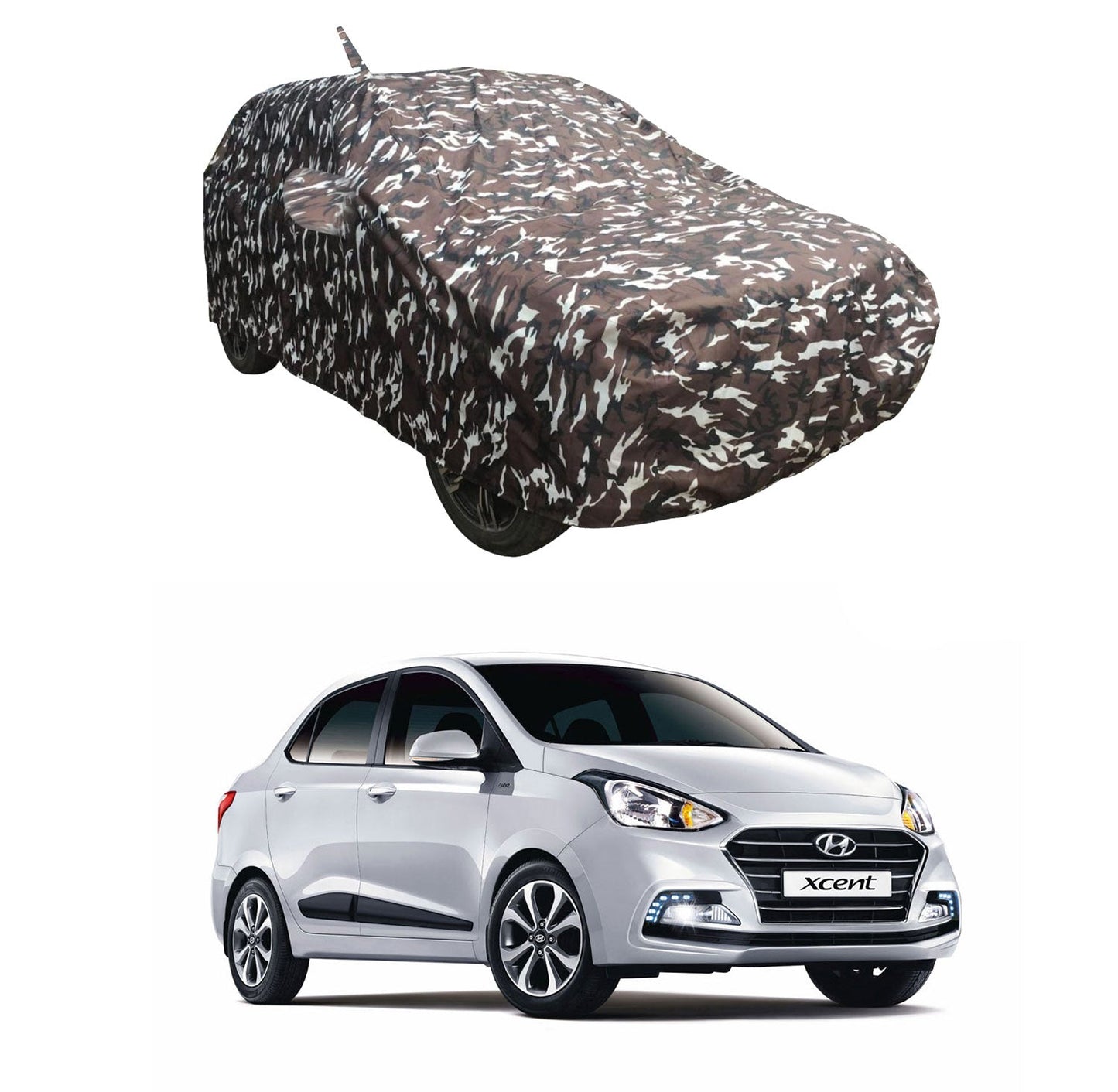 Oshotto Ranger Design Made of 100% Waterproof Fabric Car Body Cover with Mirror Pockets For Hyundai Xcent (with Antenna Pocket)